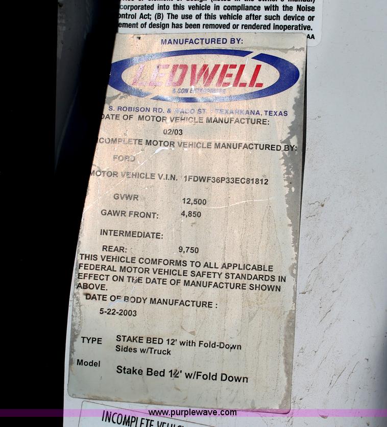 image for item H8392 2003 Ford F350 Super Duty XL stake truck