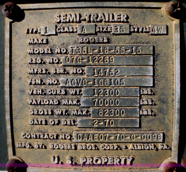 image for item F8048 1980 Rogers T35L-16-55-15 equipment trailer