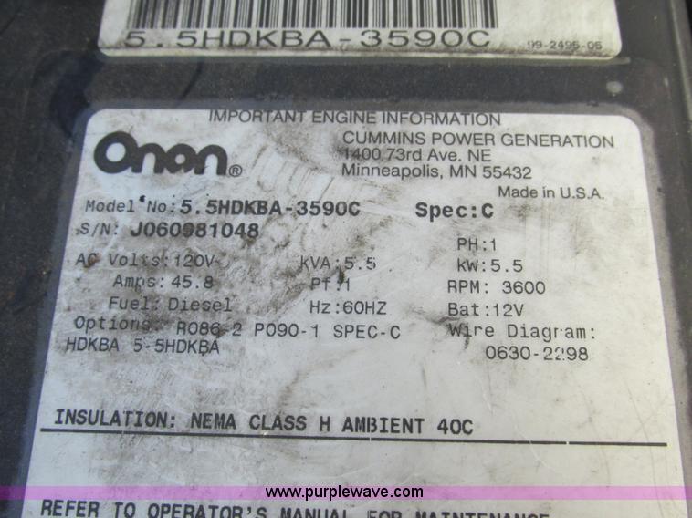 image for item F5397 Onan Quiet 5500 generator