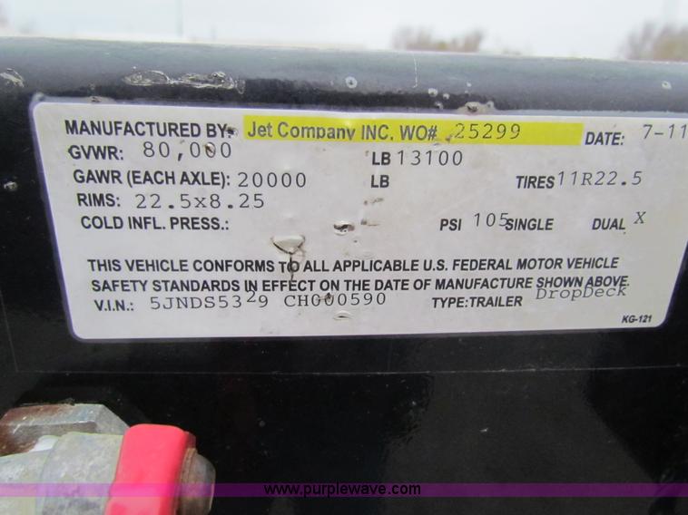 image for item G4377 2012 Jetco 531 step deck trailer