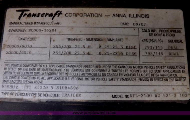 image for item I9223 2007 Transcraft step deck trailer
