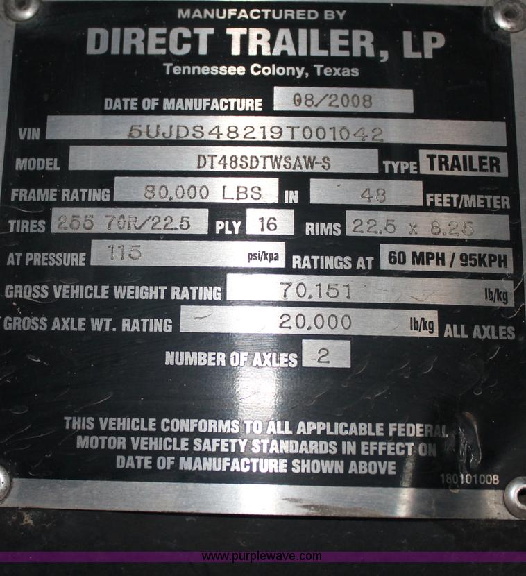 image for item C3640 2008 Direct drop deck trailer