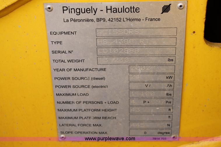 image for item C3641 2002 Haulotte HS4388RT scissor lift