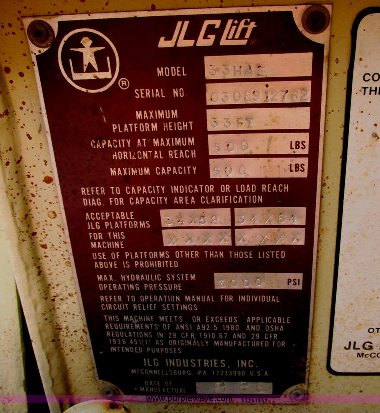 image for item F5461 1989 JLG 33HA articulated electric boom lift