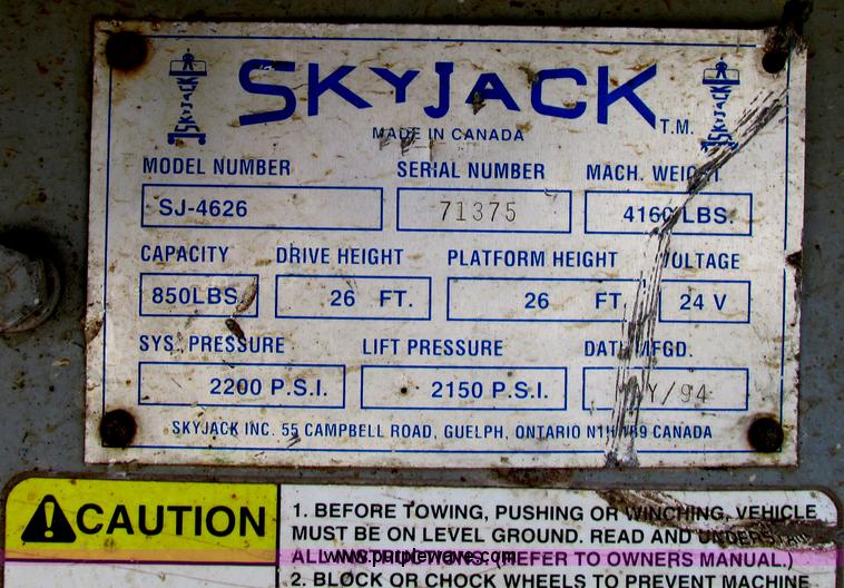 image for item F5471 1994 Sky Jack II 4626 scissor lift