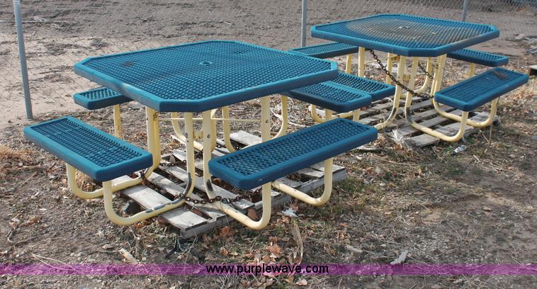 image for item AZ9432 (2) steel picnic table and bench sets