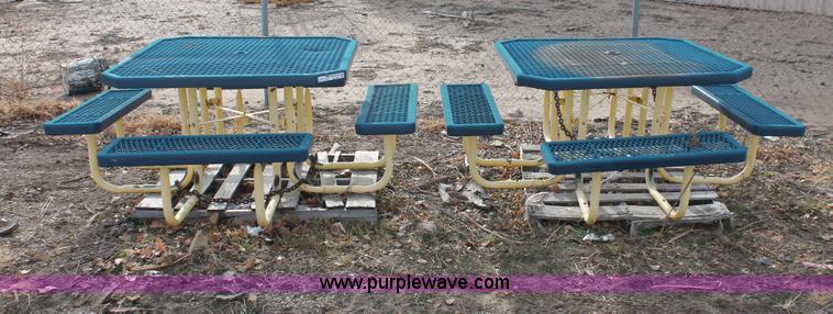 image for item AZ9432 (2) steel picnic table and bench sets