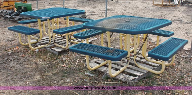 image for item AZ9432 (2) steel picnic table and bench sets