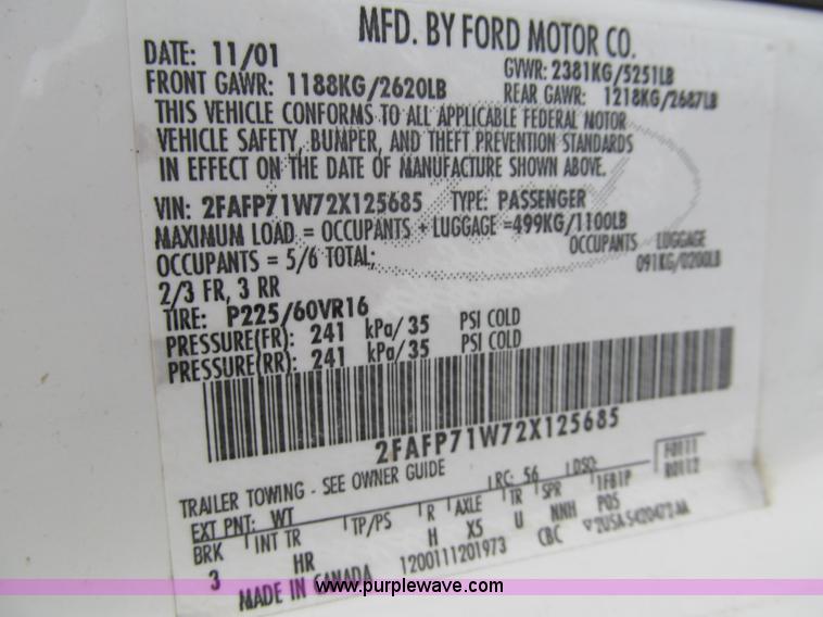 image for item G9681 2002 Ford Crown Victoria Police Interceptor