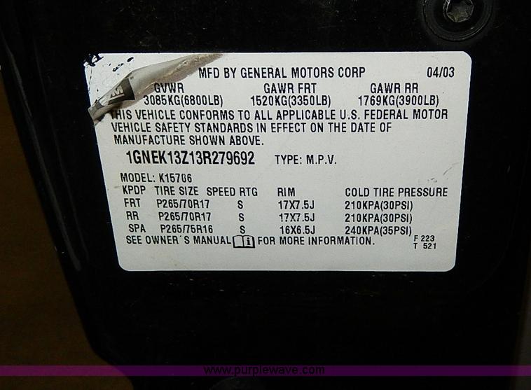 image for item I9450 2003 Chevrolet Tahoe Z71 SUV