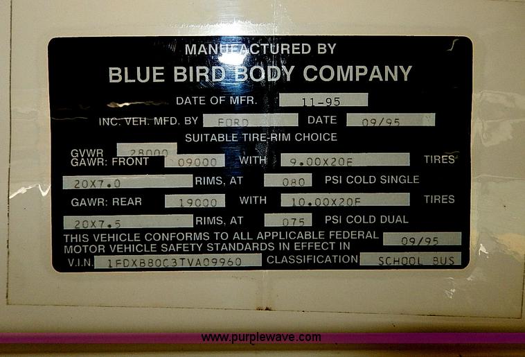 image for item I9500 1996 Ford B800 Bluebird school bus