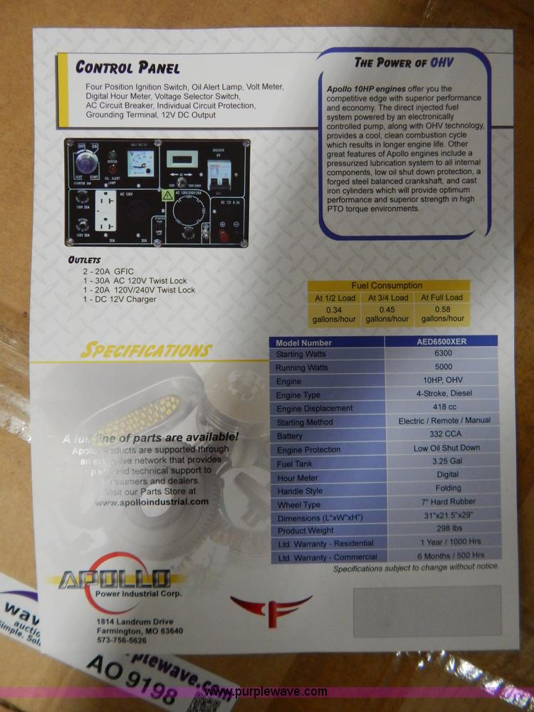 image for item AO9198 Apollo AED6500XE generator