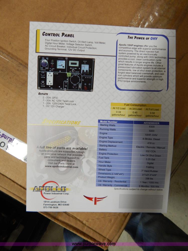 image for item AO9199 Apollo AED6500XE generator