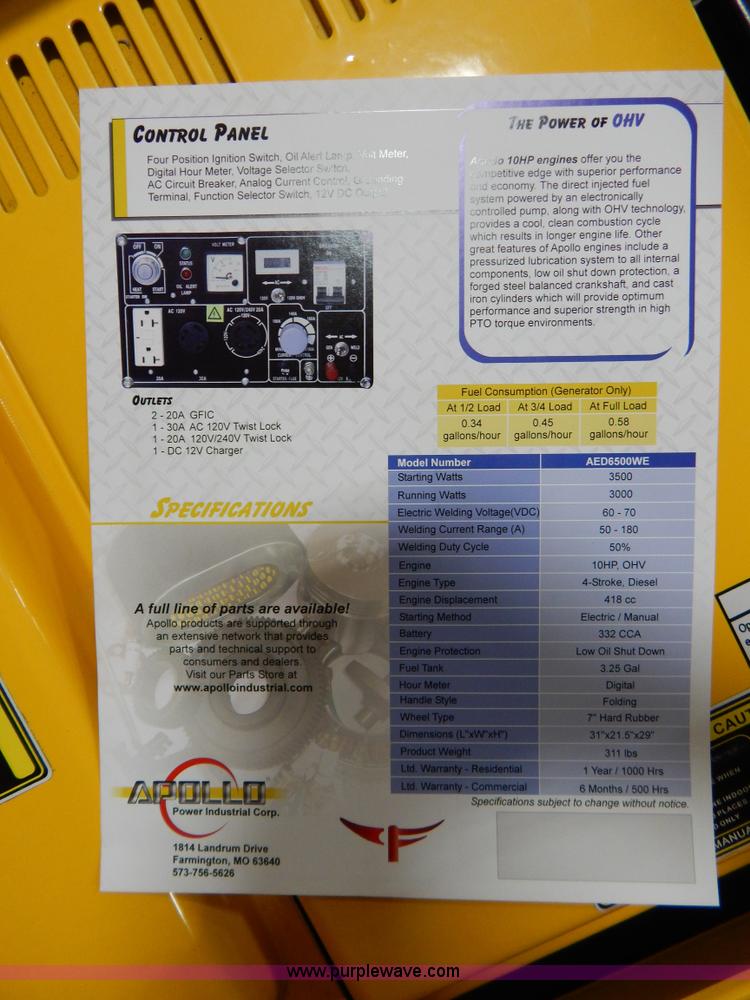 image for item AO9203 Apollo AED6500WE welder generator
