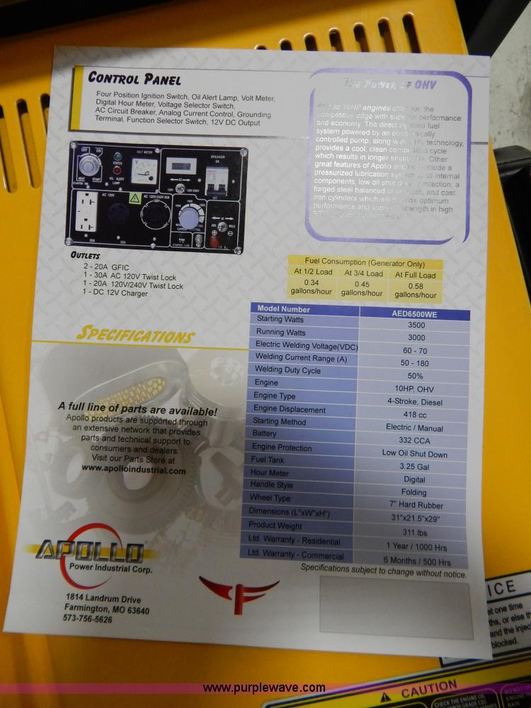 image for item AO9204 Apollo AED6500WE welder generator