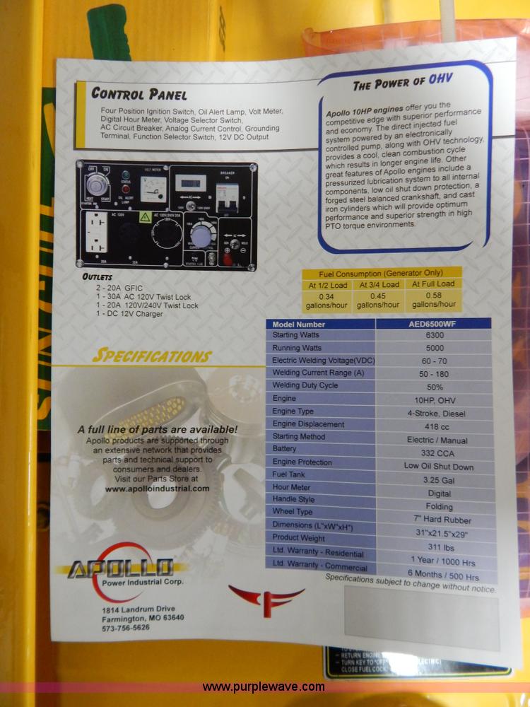 image for item AO9206 Apollo AED6500WF welder generator