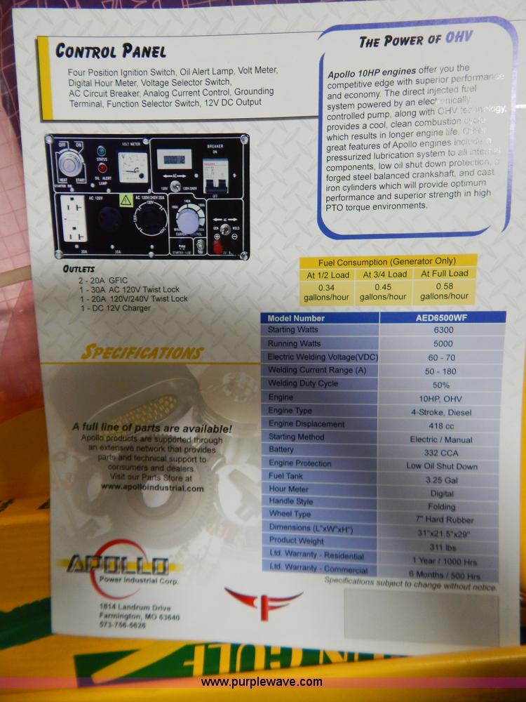 image for item AO9207 Apollo AED6500WF welder generator
