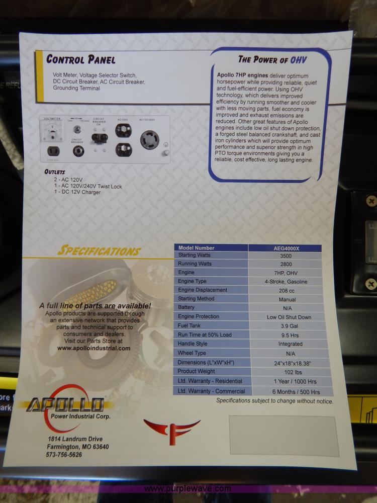 image for item AO9230 Apollo AEG4000X generator