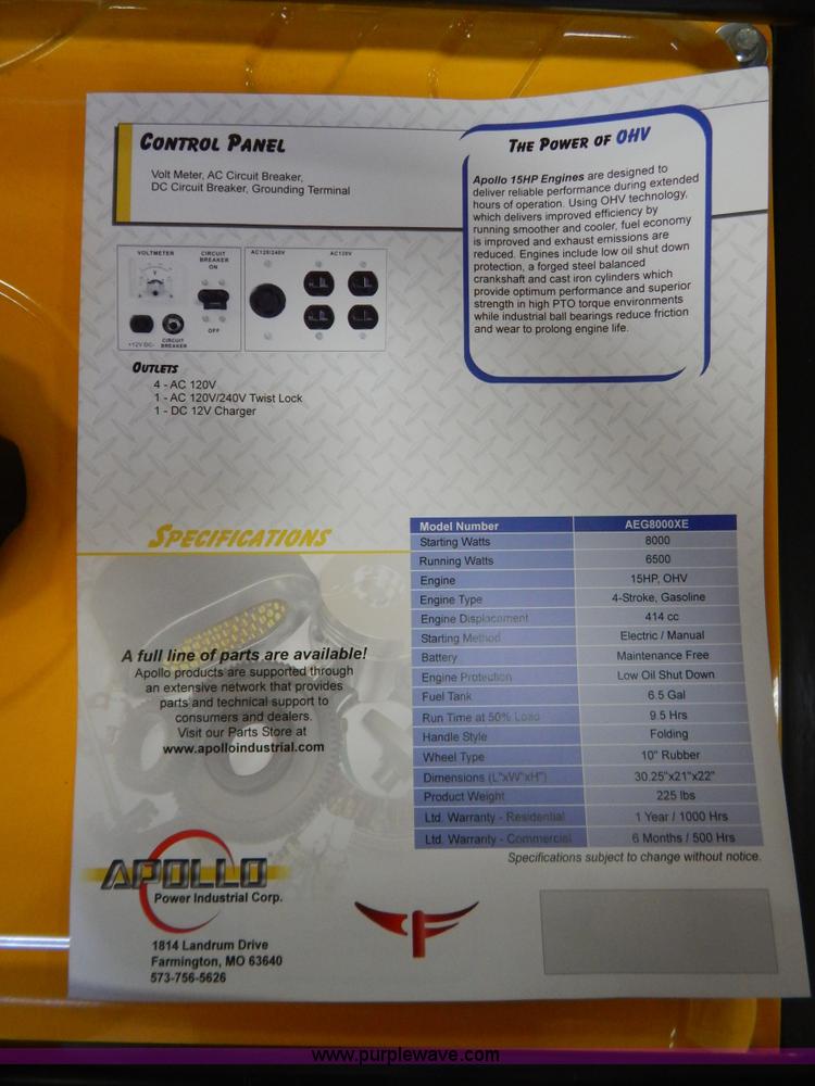 image for item AO9236 Apollo AEG8000XE generator