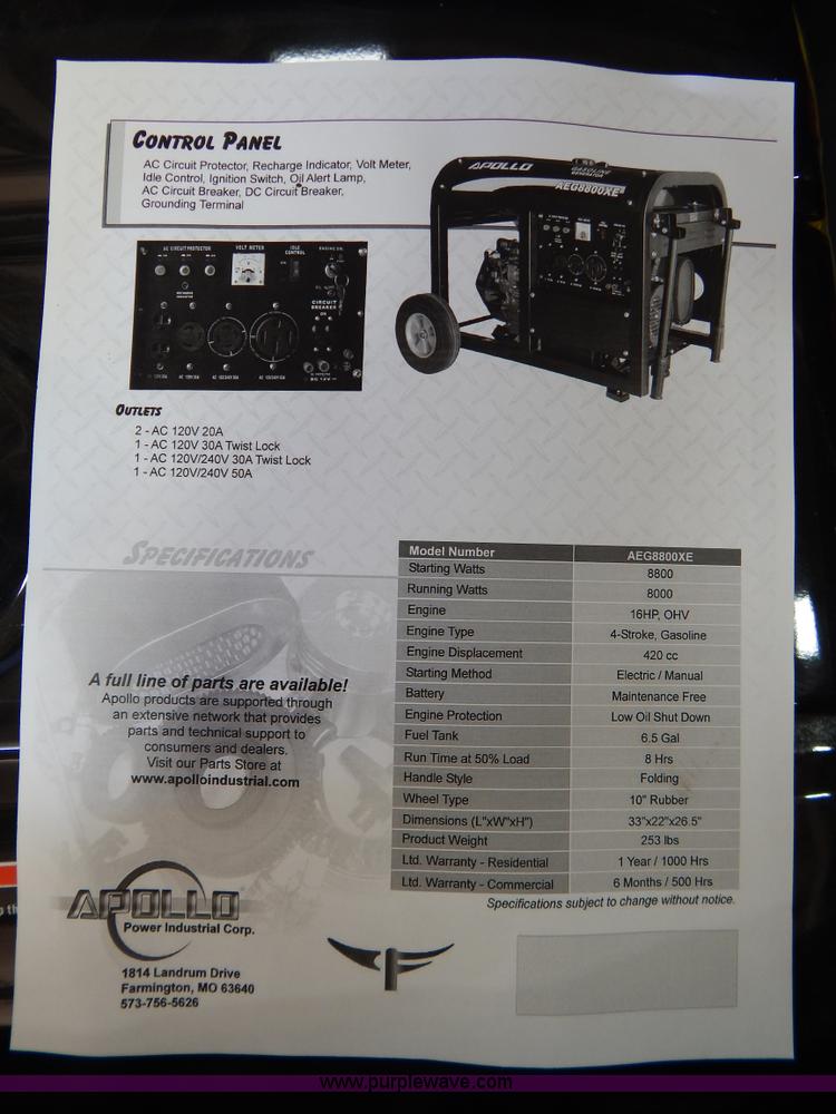 image for item AO9237 Apollo AEG8800XE generator