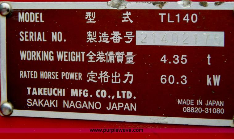 image for item H3839 2005 Takeuchi TL140 track skid steer