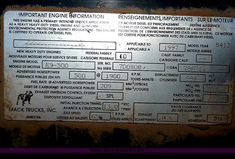 image for item I9484 1997 Mack CL713 triple axle semi truck