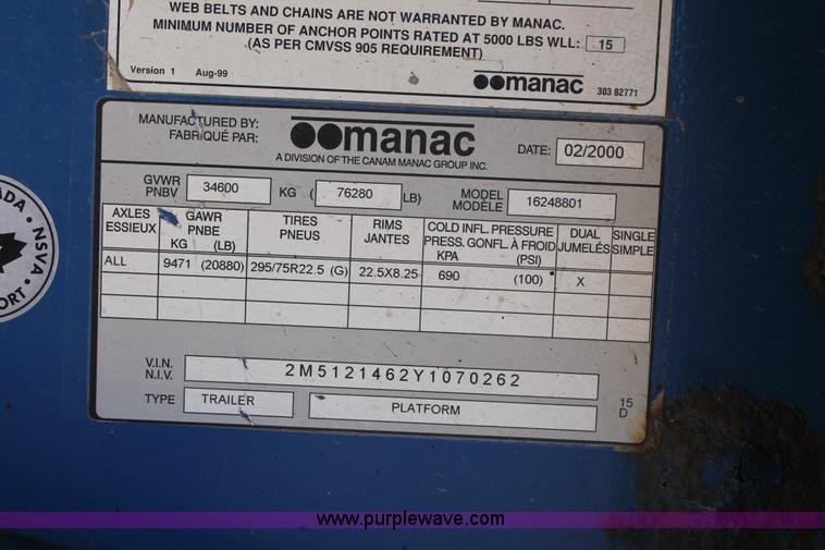 image for item C3613 2000 Manac 16248801 flatbed semi trailer