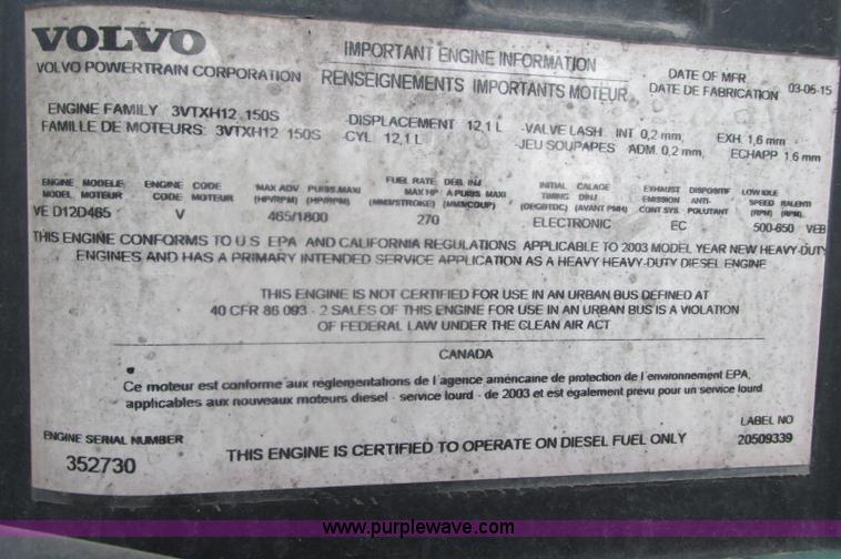 image for item E5240 2004 Volvo VNL 64T semi truck