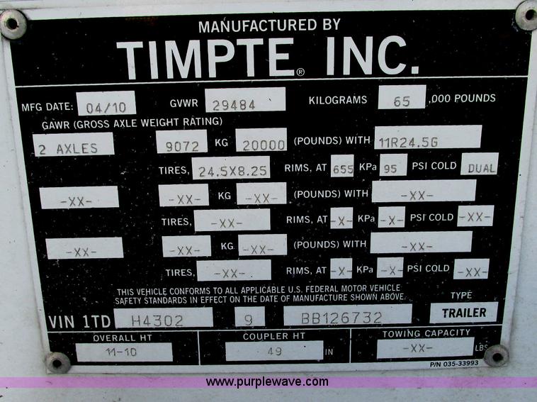 image for item E5242 2011 Timpte tandem axle hopper bottom trailer
