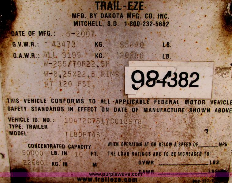 image for item G9184 2007 Trail-Eze TE80HT heavy duty trailer