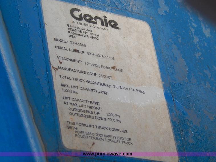 image for item H3886 2007 Genie GTH-1056 telehandler