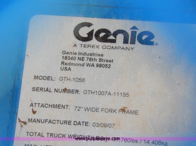 image for item H3886 2007 Genie GTH-1056 telehandler