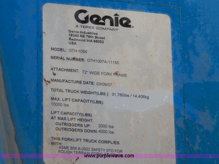 image for item H3886 2007 Genie GTH-1056 telehandler