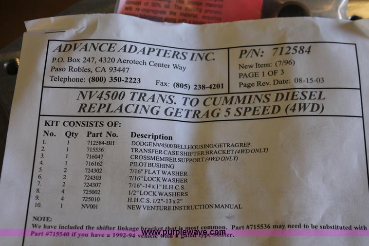 image for item AZ9463 Dodge D4500-24R rebuilt transmission and bell housing