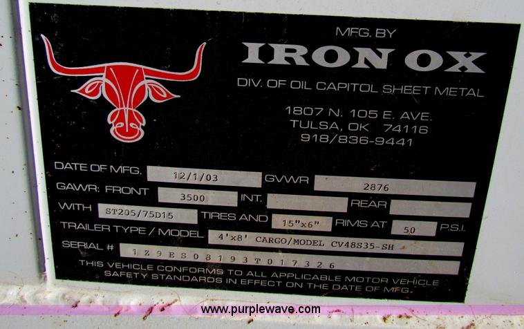 image for item G4459 2003 Iron Ox Cargo CU48535-SH enclosed trailer