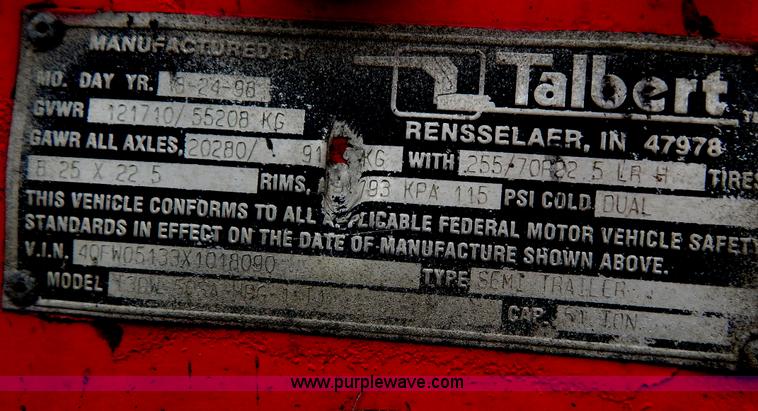 image for item H3920 1999 Talbert triple axle lowboy trailer with stinger