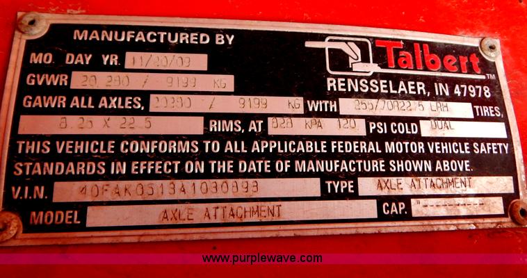 image for item H3920 1999 Talbert triple axle lowboy trailer with stinger