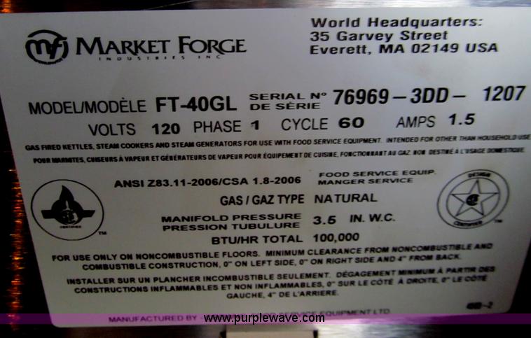 image for item AY9982 Market Forge FT-40GL commercial tilting kettle