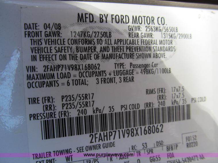 image for item G9637 2008 Ford Crown Victoria Police Interceptor