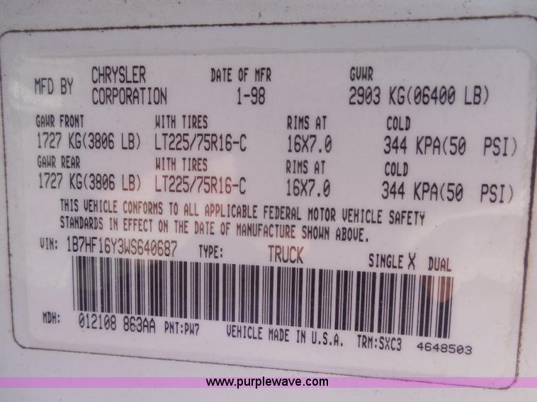 image for item H6671 1998 Dodge Ram 1500 pickup truck