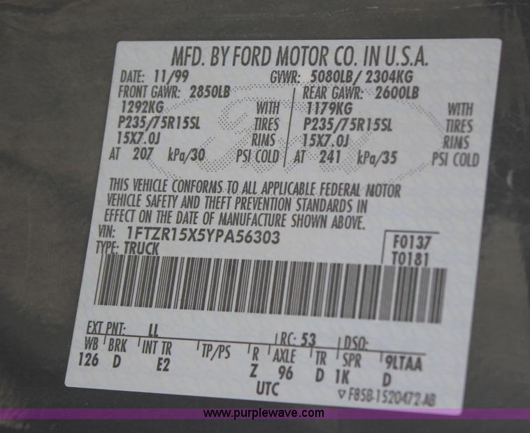 image for item H7833 2000 Ford Ranger SuperCab pickup truck