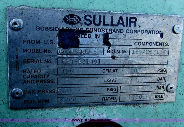 image for item I4933 Sullair 185DP9JD air compressor
