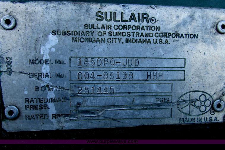 image for item I4934 Sullair 185DPQ-JDD air compressor