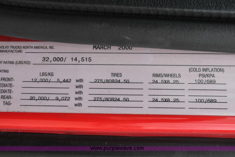 image for item H8320 2001 Volvo VNL semi truck