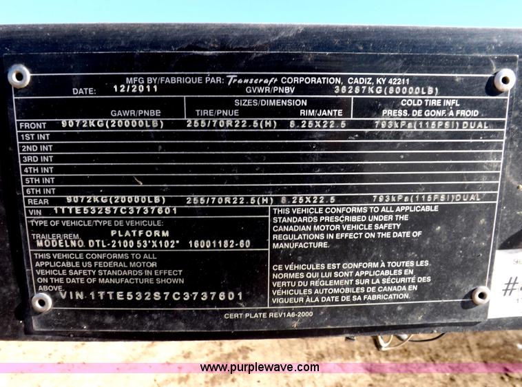 image for item I9222 2012 Transcraft step deck trailer