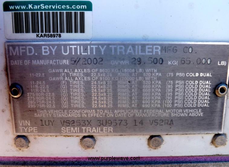 image for item I9232 2003 Utility 3000R refrigerated trailer