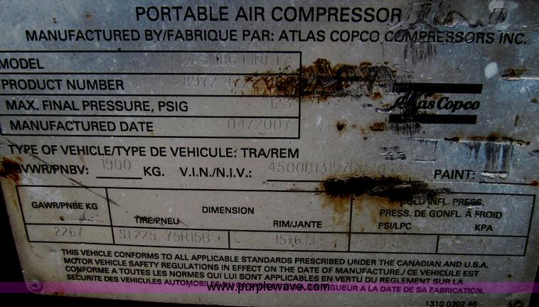 image for item G2254 2007 Atlas Copco XAS375JD6 air compressor