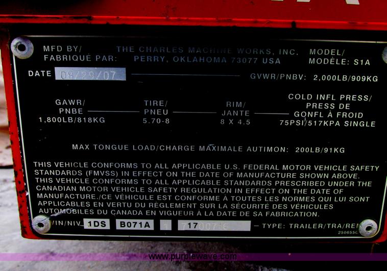 image for item G9176 2007 Ditch Witch S1A trailer