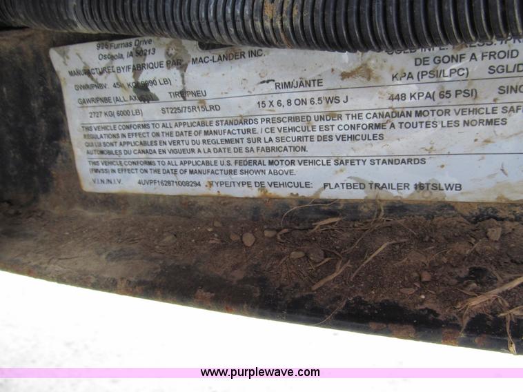 image for item G9560 2007 Mac-lander tandem axle trailer