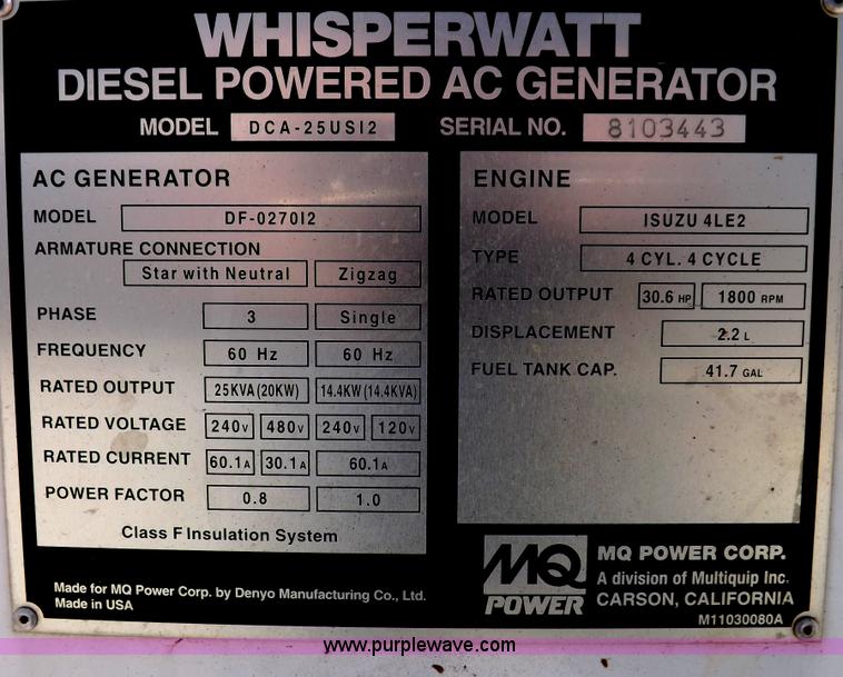 image for item I9189 Multiquip DCA25U512 25 kW generator